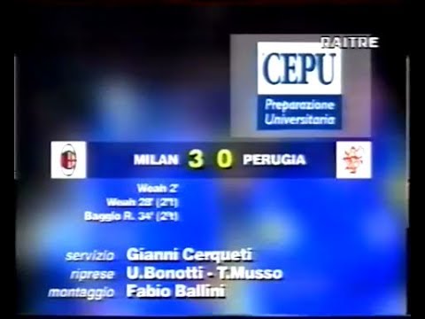 1996-97 (4a - 29-09-1996) Milan-Perugia 3-0 [Weah,Weah,R.Baggio] Servizio D.S.Rai3