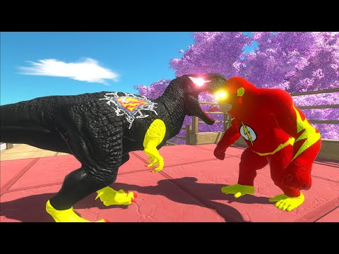 FLASH GORO VS BLACK SUPERMAN T-REX DEATH RUN MAPLE FOREST - Animal Revolt Battle Simulator