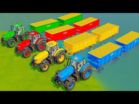 BIG TRACTOR vs DEEP WATER! HARVESTING SUGARCANE AND TRANSPORT WITH COLORED BIG TRACTOR! FS22