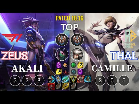 T1 Zeus Akali vs SRB Thal Camille Top - KR Patch 10.16