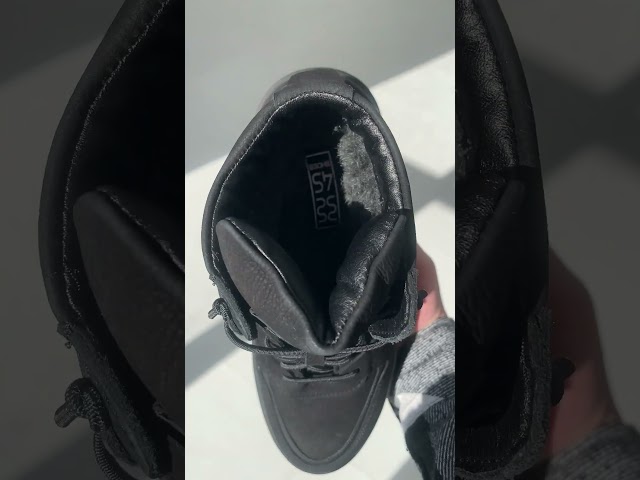 Чоботи жіночі шкіряні байка хутро 592641 Чорний Черевики чоловічі шкіряні хутро 590339 Чорні