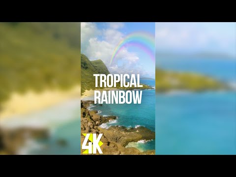 4K Tropical Island Rainbow – Soothing Beach Scenery for Vertical Screens + ASMR Ocean Waves Sounds