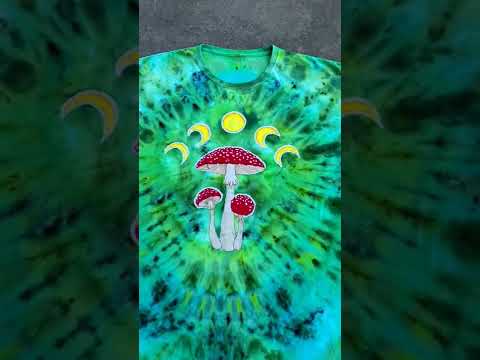 Reveal Hand Painted Fly Agaric Moon Phase Batik Ice Dye T-Shirt Art