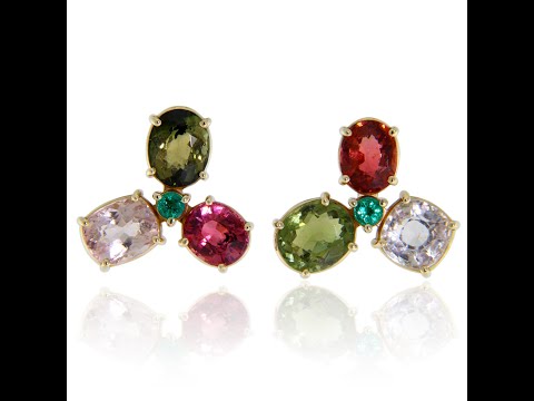 Cercei Stud Aur 14k Turmaline Multicolore Smaralde Naturale - Culoare si Noblete