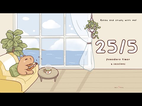 25/5 Pomodoro timer | 2 hours - Relax & study with me Lofi | Comfy Capy #timer #pomodoro #relaxing