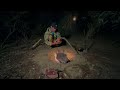 Adventure in the Dark Wood. Survive alone. Cooking meat on a stone.