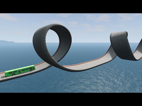 Impossible Triple Loop Bridge Crossing Cars Vs Deep Water - BeamNG.Drive