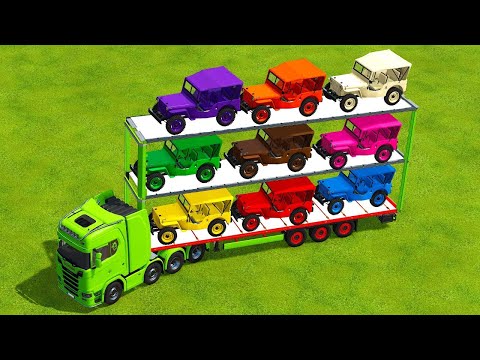 TRANSPORTING 4x4 COLORED JEE CARS TO GARAG WITH SCANIA TRUCK - Farming Simulator 22