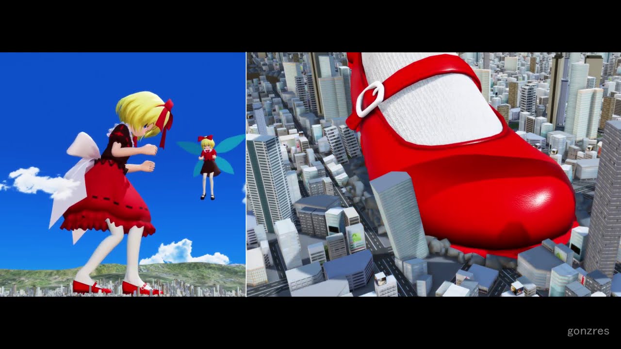 【巨大娘 Giantess】2人の巨大娘の散歩/Two giantesses taking a walk【MMD】