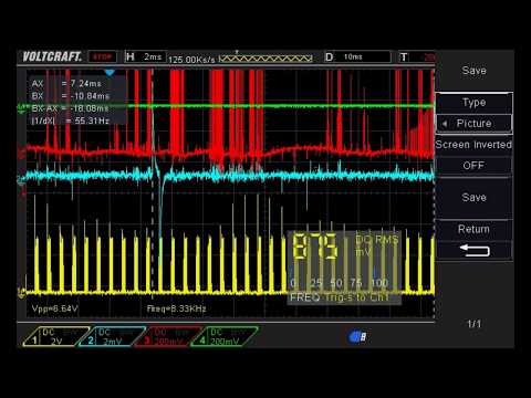 Oscilloscope Voltcraft DSO-1084E testing Fanuc cnc 15b video signal RGBVH 14'' CRT Hitachi C14