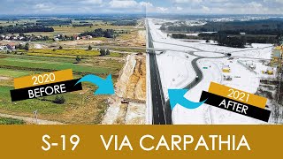 Before/after aerial view of an expressway. Via Carpathia, Poland.