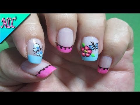 DECORACION DE FLORES Y MARIPOSAS♥ – como pintar FLORES – FLOWERS & BUTTERFLY NAIL ART – NLC