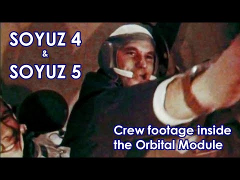 SOYUZ 4 & 5 - Crew Inside the Orbital Module (1969/1/16)