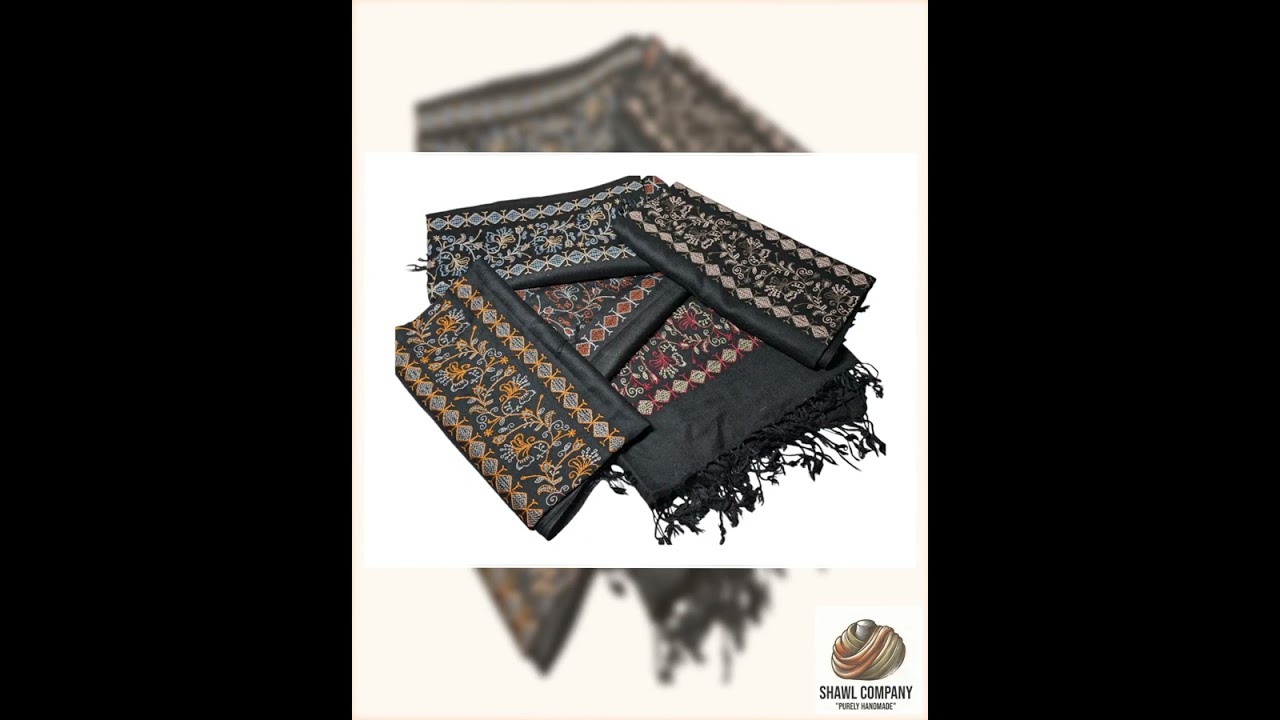 Wool Shawl: Turkish Floral Embroidery, Oversized Black Scarf