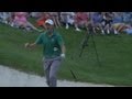 Jordan Spieth holes incredible bunker shot to force.