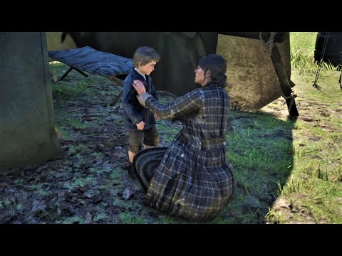 Abigail tries to comfort little crying Jack - Red Dead Redemption 2