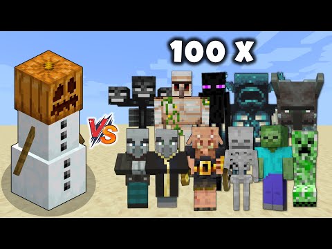 OP SNOW GOLEM vs Minecraft Mobs x100 - Super Snow Golem vs Mobs Army