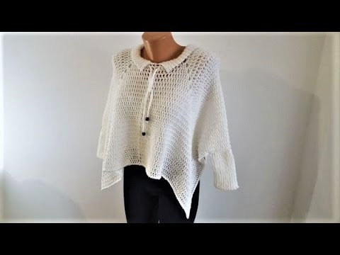 Cum crosetam poncho cu mansete (Cardigan crosetat)- cel mai usor model /PARTEA I Tutorial pas cu pas