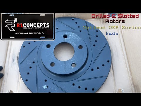 R1 Concepts Drilled & Slotted Black Zinc Rotors with Optimum OEP Series Brake Pads on Infiniti M35h