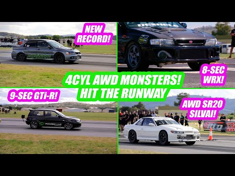 EVOs, WRXs, GTi-R and All-Wheel Drive S13 Silvia on the Runway! 2020 Drag Battle 4CYL AWD Class.