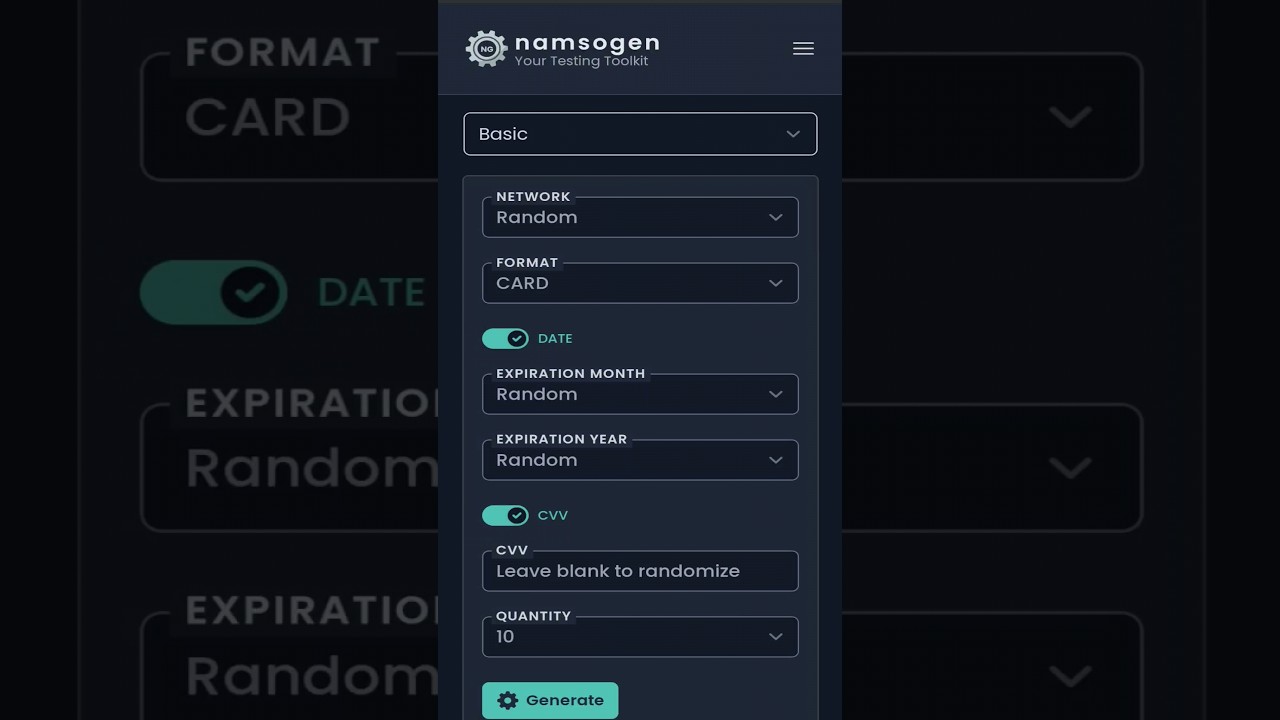 Random Test Credit Card Numbers Generator #creditcard
