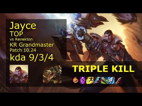 Jayce Top vs Renekton - KR Grandmaster 9/3/4 Patch 10.24 Gameplay // [롤] 제이스 vs 레넥톤 탑