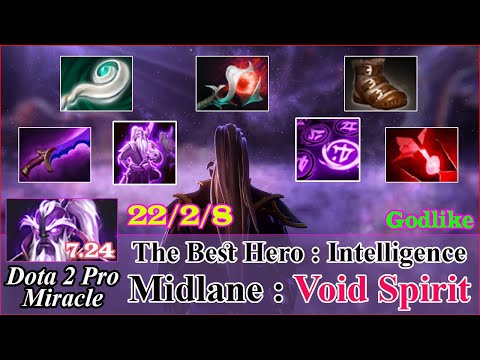 Void Spirit Midlane Godlike 22 Kill - Dota 2 Pro Miracle Spotlight Gameplay Patch 7.24 - Dota 2 Pro