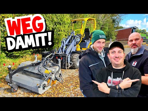 Sweeper in leaves - Does it work? Robot mower broken! | Firewood and MOT | Mr. Moto