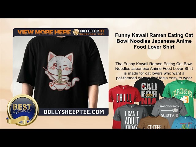 Vídeo relacionado con Gato Kawaii Comiendo Fideos Ramen Anime Great Wave Kanagawa Camiseta