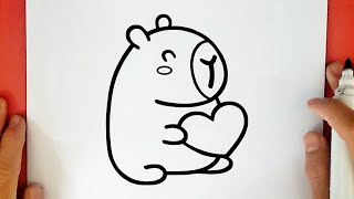 HOW TO DRAW A CUTE CAPYBARA HOLDING A HEART
