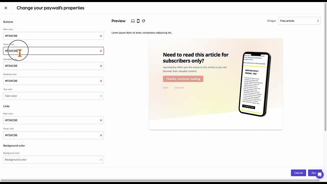 Poool Access - Advanced Appearances - Edit button colors (hover)