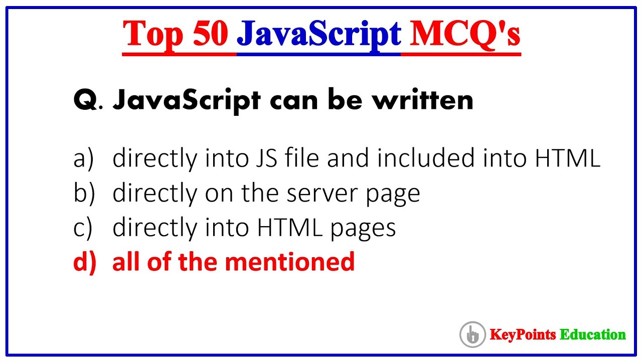 Top 50 JavaScript MCQs | For Exams and Interview