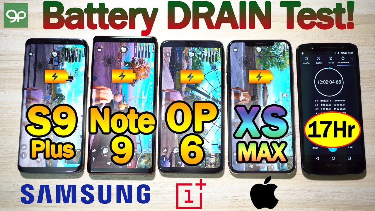 iPhone XS MAX vs ONEPLUS 6 vs NOTE 9 vs S9+ BATTERY DRAIN SPEED TEST! 🔥Biggest SURPRISE🔥