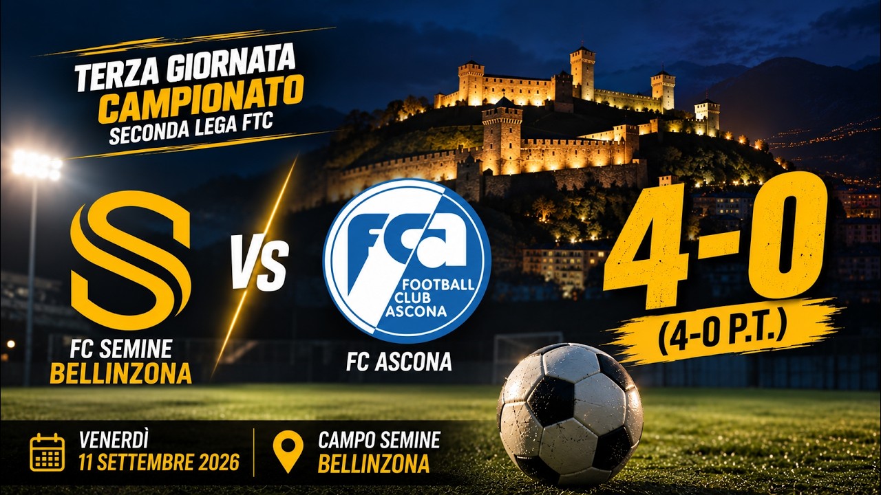 FC Semine Bellinzona 🆚 FC Ascona | 4-0 | Rivivi tutte le emozioni della gara 3^Campionato 2^Lega FTC
