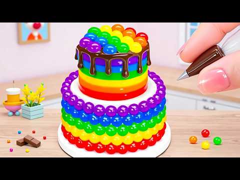 Wonderful Two Tier Rainbow Jelly Cake 🌈 Satisfying Miniature Rainbow Cake Decorating Tutorials ✨