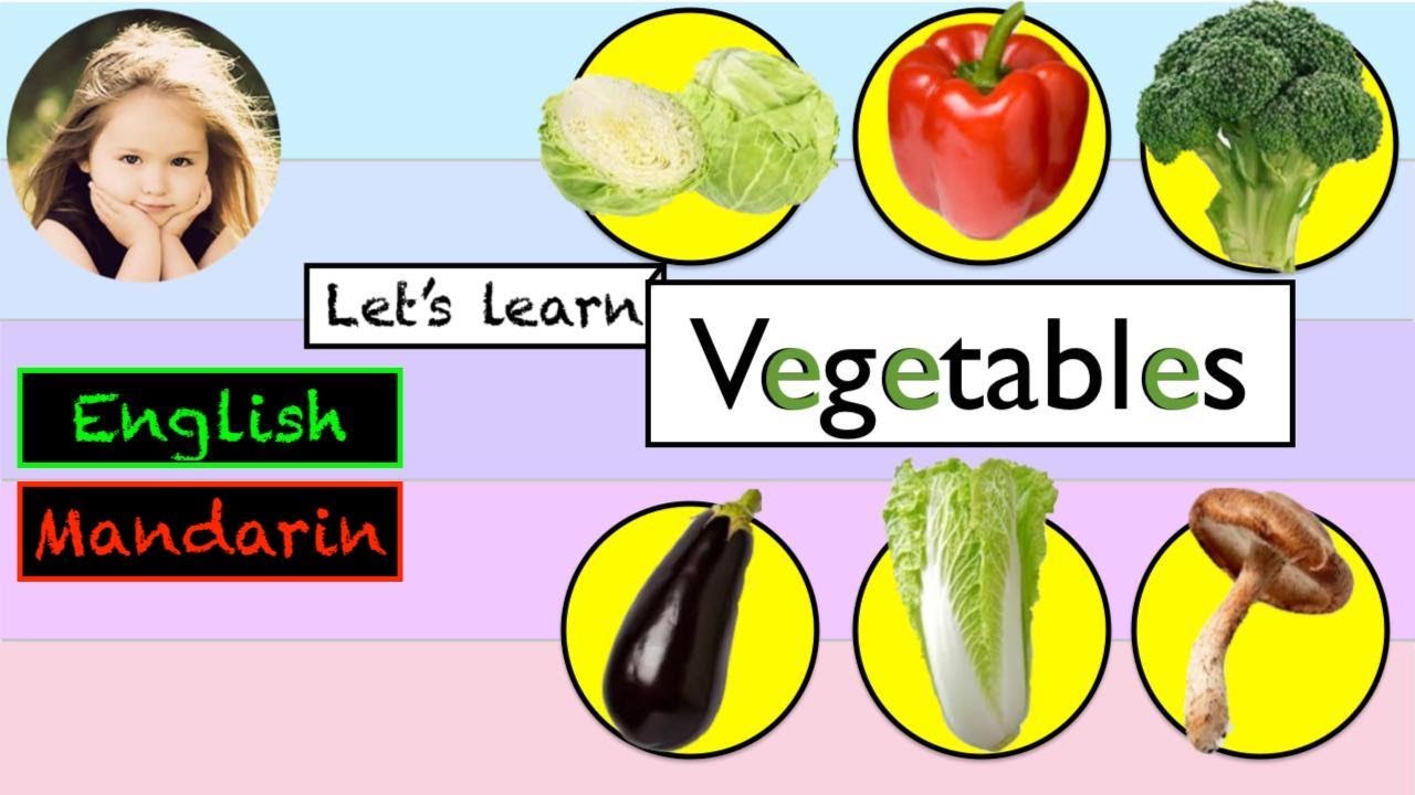 英文加中文双语言蔬菜抽认卡 - VEGETABLES Flash Cards in English and CHINESE Mandarin