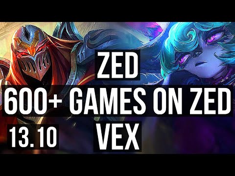 ZED vs VEX (MID) | 7 solo kills, 1.5M mastery, 600+ games, Rank 15 Zed | KR Challenger | 13.10