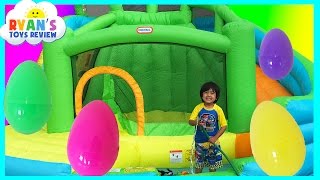 HUGE EGGS Surprise Toys Challenge with Inflatable water slide