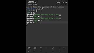 c program to find average of two numbers #youtubeshorts