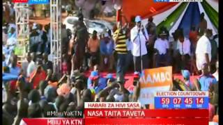 NASA deputy flag bearer Kalonzo Musyoka leads an energized crowd in Taita Taveta in NASA chants