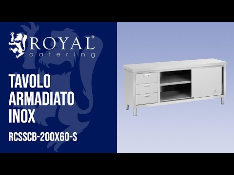 Video - Tavolo armadiato inox - ECO - 200 x 60 cm - 600 kg - Royal Catering