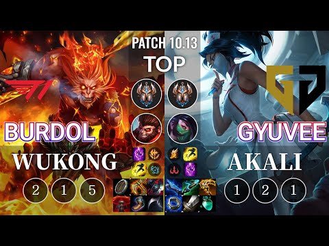 T1 Burdol Wukong vs GEN gyuvee Akali Top - KR Patch 10.13