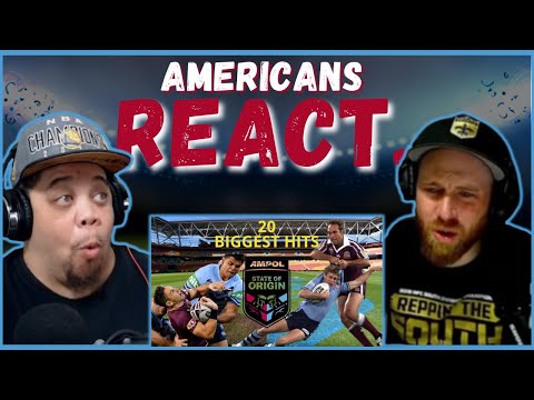 AMERICAN REACTS TO THE TOP 20 BIGGEST HITS IN THE NRL STATE OF ORIGIN || REAL FANS SPORTS