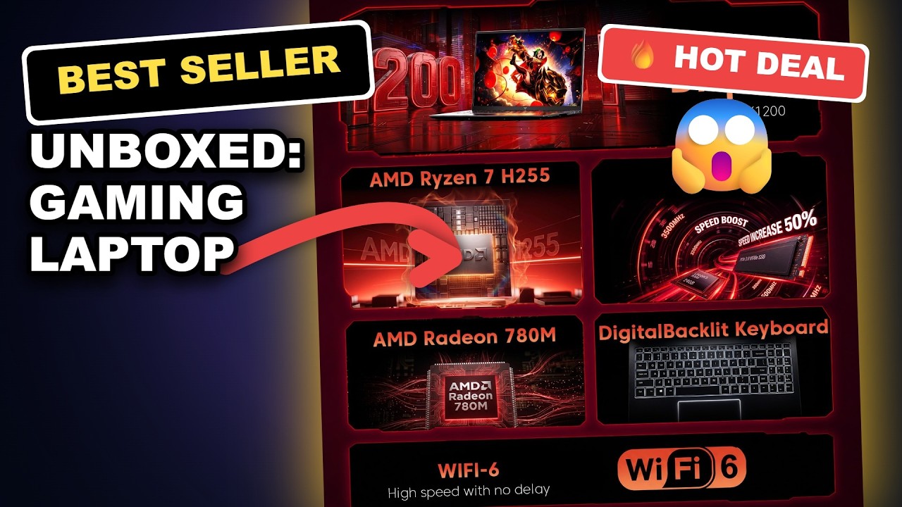 Unboxed: Gaming Laptop with AMD Ryzen 7 H255, 24GB DDR5, 16 inch Full HD, Windows 11 review video