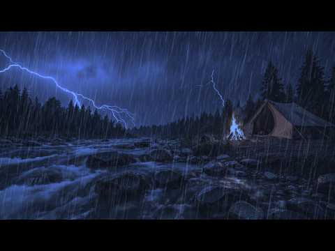 Rain Sounds For Sleeping | Instantly Fall Asleep in a Cozy Riverside Tent with Thunderstorm