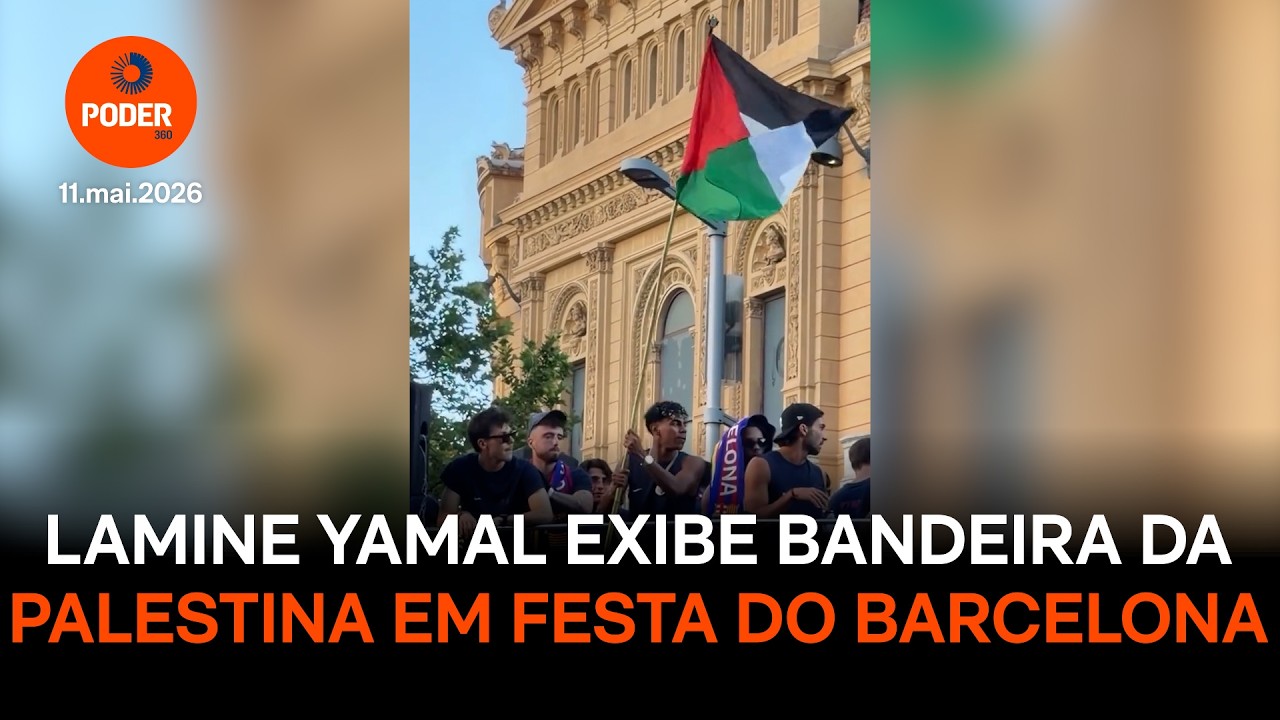 Lamine Yamal celebra título do Barcelona com bandeira da Palestina