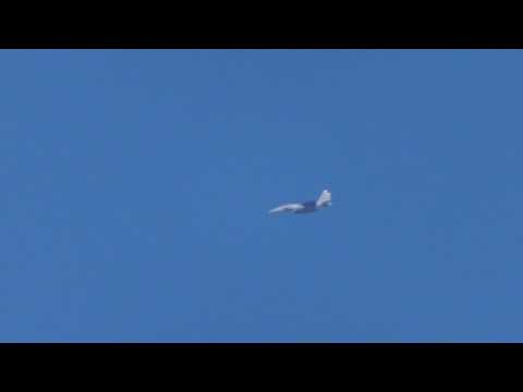 good Emirates Airbus A380 contrail & USAF F15 & KLM Fokker70 PHKZK Weybourne Norfolk UK 17Jan17 2p a