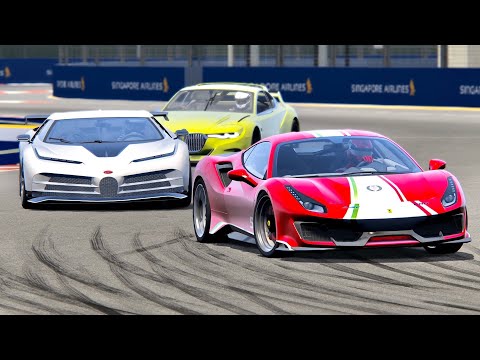 Bugatti Centodieci vs Ferrari 488 Pista vs BMW CLS Hommage - Singapore