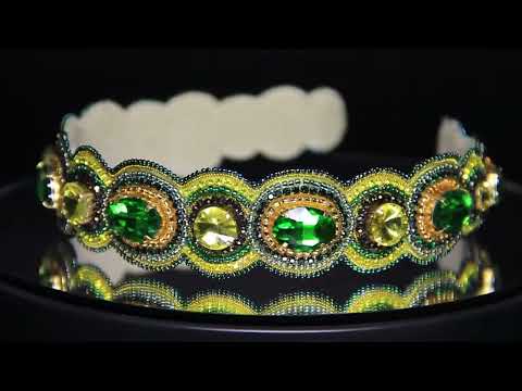 Диадема (обруч) для прически с кристаллами Лантана Широкий обруч для волос золотистый Ручная работа - фото 1 - id-p1418683258