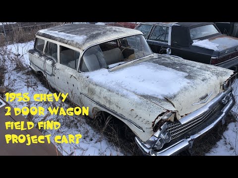 1958 Chevy Yeoman 2 Door Wagon. Walkaround, Field Find, Abandoned.
